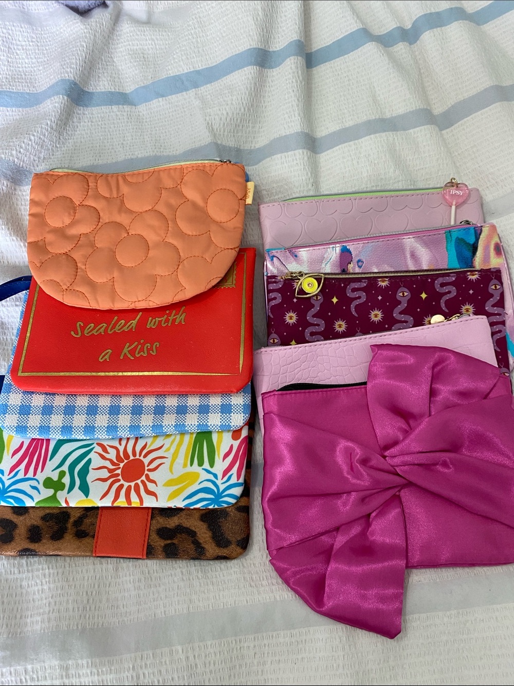 Colorful Assorted Clutch & Pouch Lot - Coral, Red, Blue, Pink, Leopard